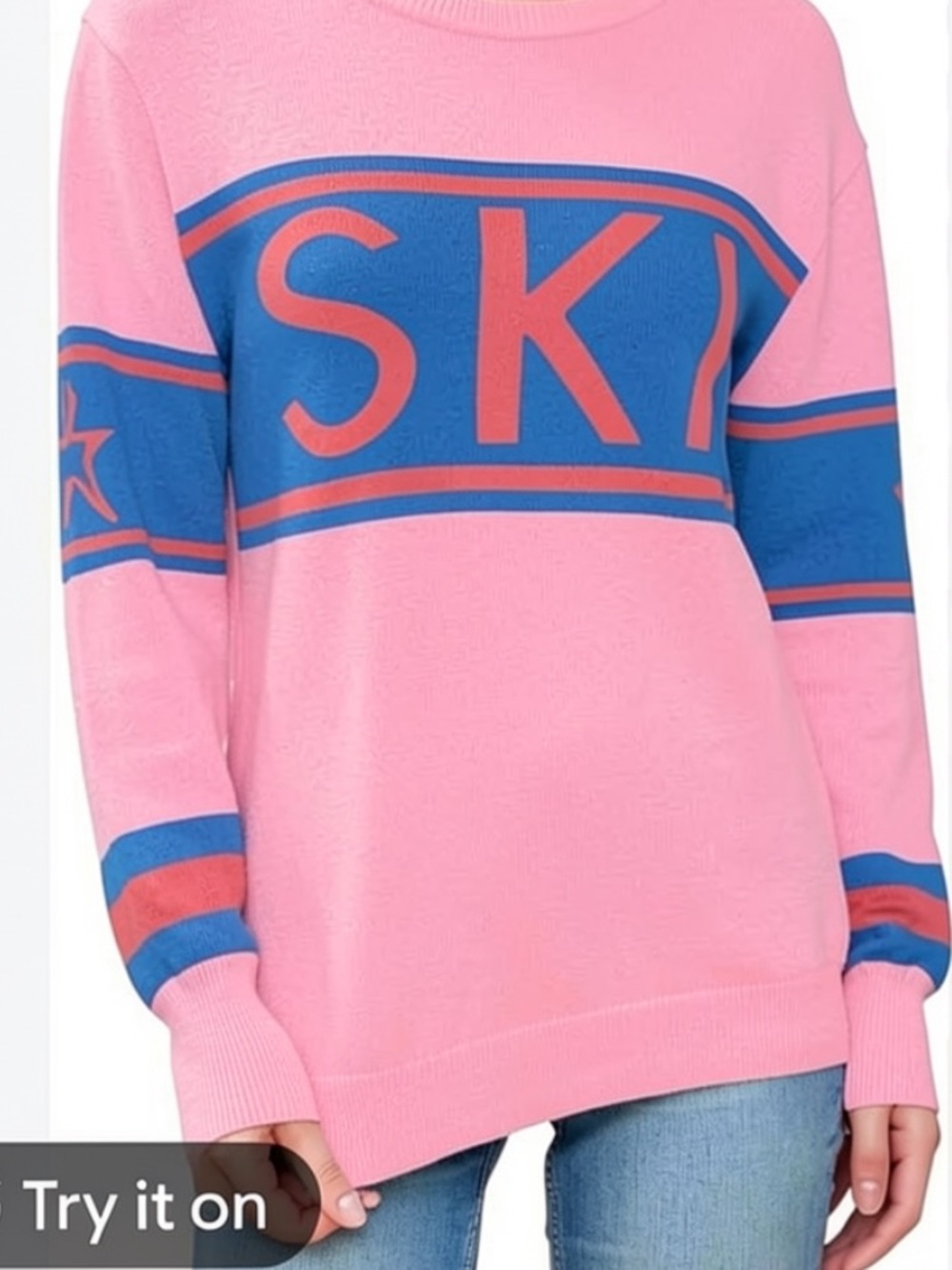 Pink blue Ski Turtleneck Sweater S viscose 179